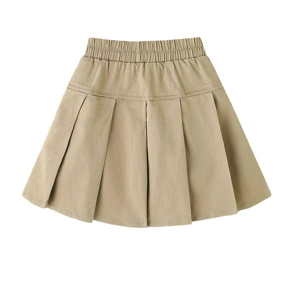 Byoo Tween Girls Pleated Skirt Solid Color Elastic Waist A Line Mini Skirt School Casual Skirts for Children Khaki