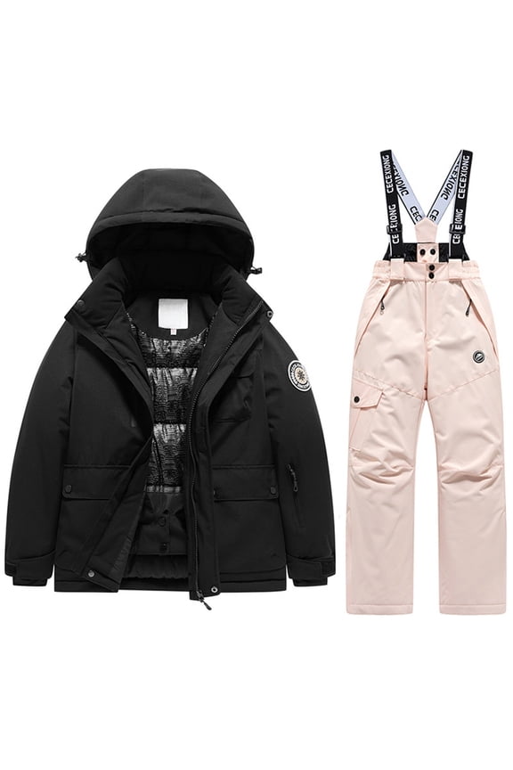 Tween Girls Puffer Matching Outfits Solid Down Ski Pocket Jackets Overalls Warm Outerwear Snowsuits for Child