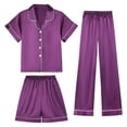 thumbnail image 1 of Byoo Tween Girls Satin 3 Piece Sleepwear Outfit Set Short Sleeve Button Down Shirt Shorts Pants Homewear Set Comfortable Loungewear, 1 of 7