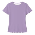 thumbnail image 1 of Byoo Tween Girls Solid Color T Shirt Basic Crewneck Lettuce Trim Short Sleeve Knit Shirt Casual Comfortable T Shirt， Light Purple, 1 of 2