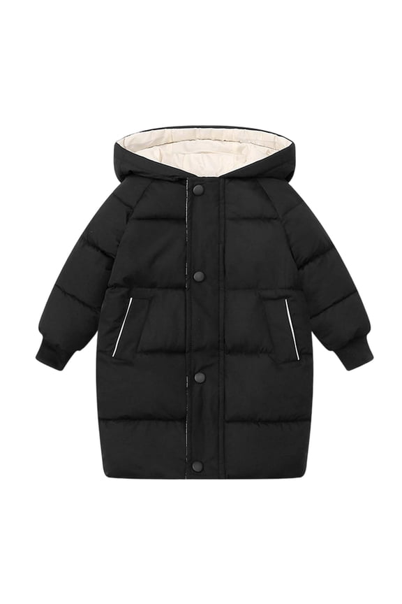 Tween Girls Solid Down Jacket Full Sleeve Full Zip Hooded Puffer Jacket Outdoor Warm Long Coat for Kids