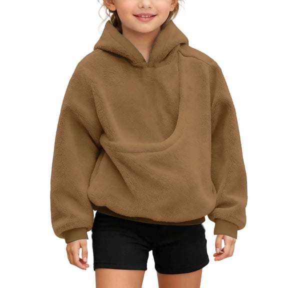 Byoo Tween Girls' Solid Sweatshirts Puppies Cats Shoulder Straps Pockets Long Sleeve Hooded Sweatshirts Cute Soft Pullover Top