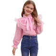 thumbnail image 1 of Byoo Tween Girls Solid T Shirt Bow Button Down Ruffled Full Sleeve Blouses Top Kids Casual Daily Shirt, 1 of 7