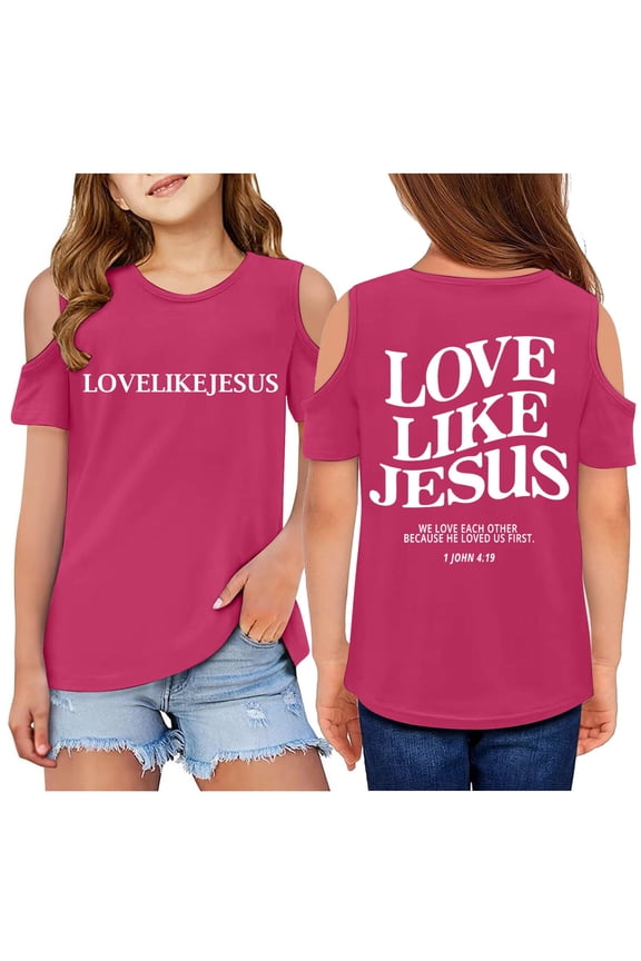 Tween Girls Summer Relaxed Letter Printed Tee Cold Shoulder Casual Daily Tops