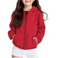 thumbnail image 1 of Byoo Tween Girls Zip Up Jacket Soft Solid Color Kids Hooded Pocket Sweatshirt Outerwear Casual School Top, Red, 1 of 4