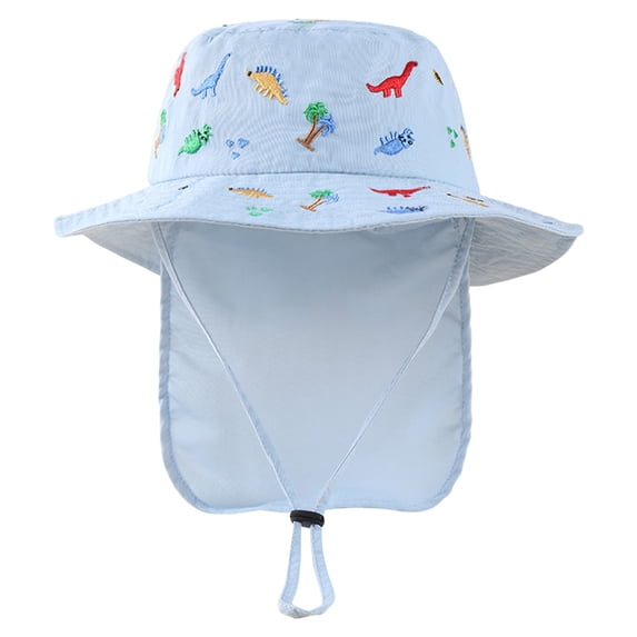 Byoo UPF 50+ Neck Flap Hat for Toddler Boys Embroidered Dino Print Outdoor Hiking Sun Hats