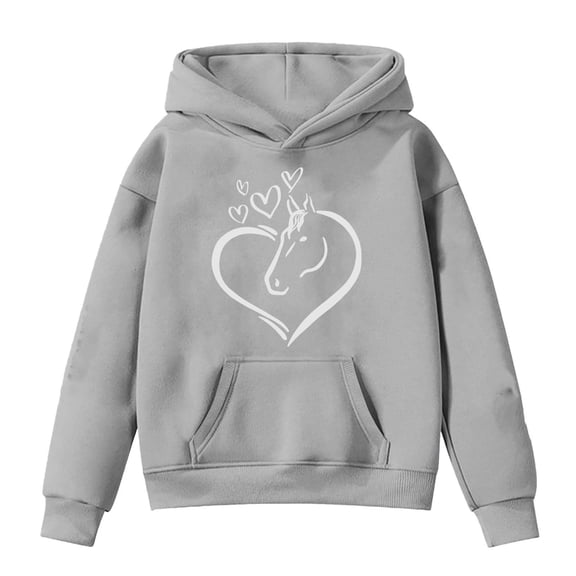 Byoo Valentine Day Big Girls Hoodie Oversize Heart Graphic Full-Sleeve Sweatshirt with Pocket Child Leisure Comfy Pullover Top