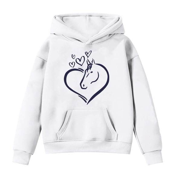 Byoo Valentine Day Big Girls Hoodie Oversize Heart Graphic Full-Sleeve Sweatshirt with Pocket Child Leisure Comfy Pullover Top