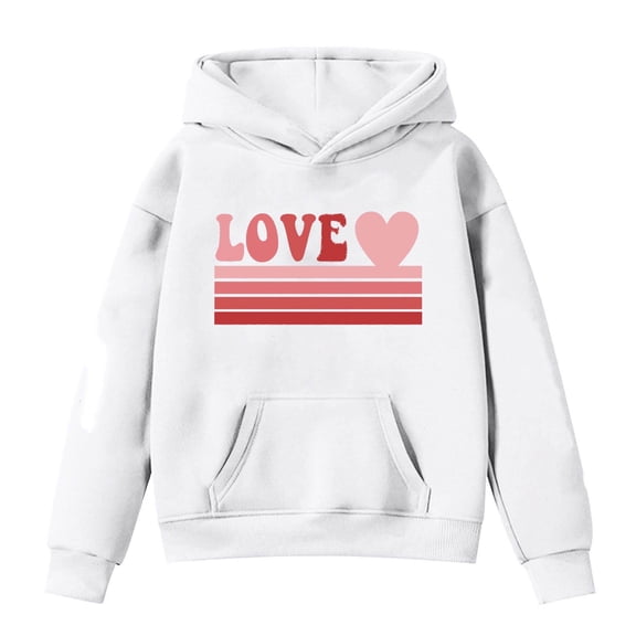 Byoo Valentine Day Oversize Big Girls Hoodie Letter Printing Long-Sleeve Pockets Hoody Sweatshirt Soft Pullovers Top for Child