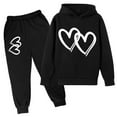 thumbnail image 1 of Byoo Valentine Day Toddler Girls Cloth Set Heart Graphic Hooded Pullover Sweatshirt with Pocket Pants Outfit Soft Tracksuit Sets, 1 of 3