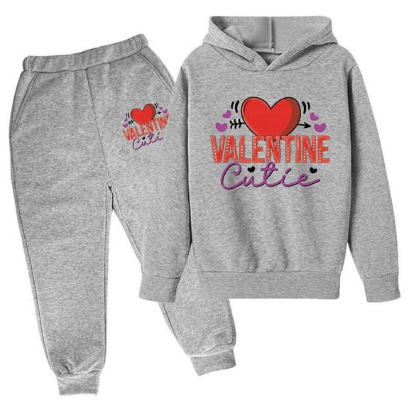 Byoo Valentine Hoodie Set for Big Girls Cute Heart Printed Hoody Sweatshirt Jogger Tracksuit Children's Sweatsuit Sets
