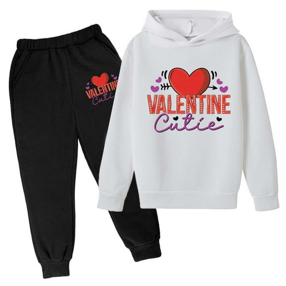 Byoo Valentine Hoodie Set for Toddler Girls Cute Heart Printed Hoody Sweatshirt Jogger Tracksuit Children's Sweatsuit Sets