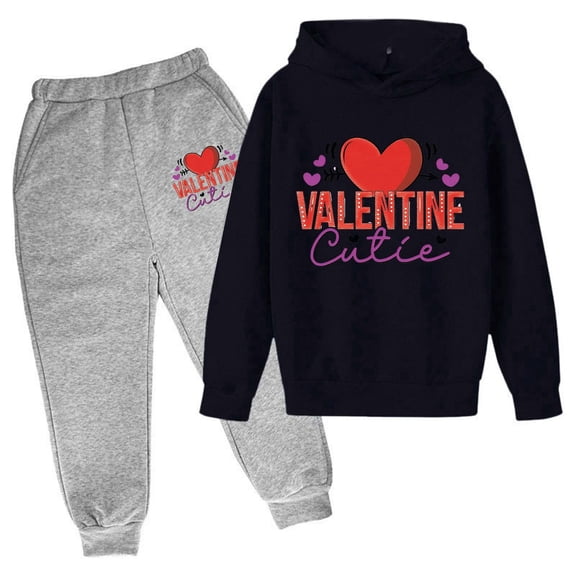 Byoo Valentine Hoodie Set for Toddler Girls Cute Heart Printed Hoody Sweatshirt Jogger Tracksuit Children's Sweatsuit Sets
