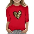 thumbnail image 1 of Byoo Valentine's Day Big Girl Leopard Heart Print T Shirt Round Neck 3/4 Sleeve Pullover T-Shirt Daily Sport Shirt for Kids, 1 of 4