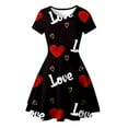thumbnail image 1 of Byoo Valentine's Day Toddler Girls Party Dresses Heart Graphic Short Sleeved O-Neck Dance Dress Loose Fit Soft Clothes for Kids, 1 of 3