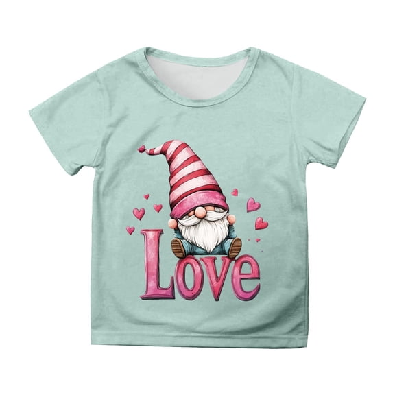 Byoo Valentine's Day Tween Girls T Shirt Short-Sleeve Heart Printed Crew Neck Pullover Top for Child Leisure Daily T-Shirt