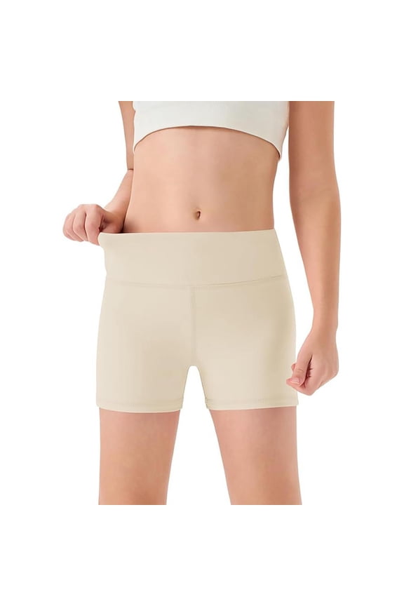 Yoga Dance Shorts for Little Girls Solid Color High Rise Stretch Athletic Soft Biker Trunks