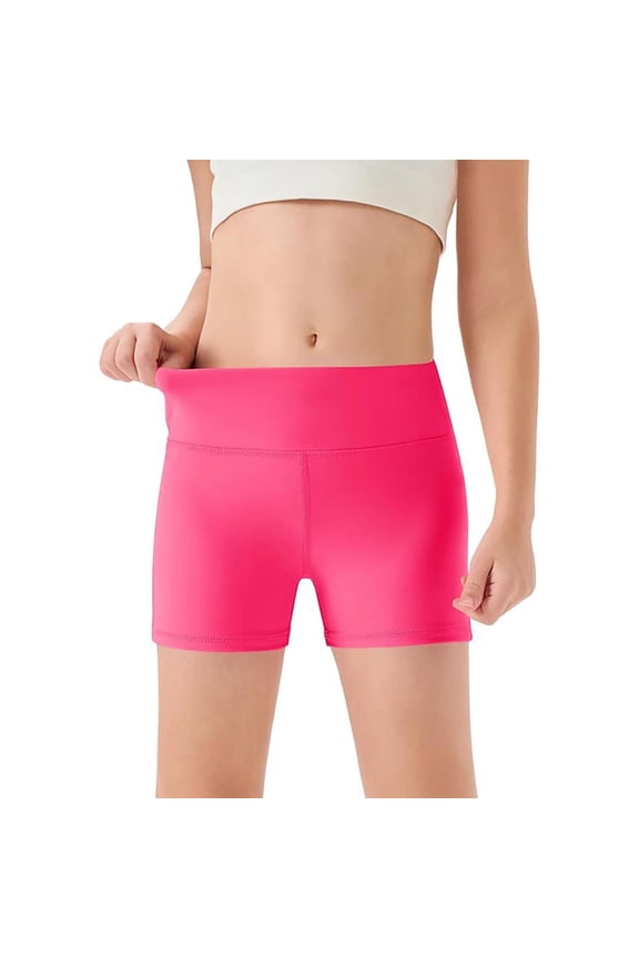 Yoga Dance Shorts for Little Girls Solid Color High Rise Stretch Athletic Soft Biker Trunks