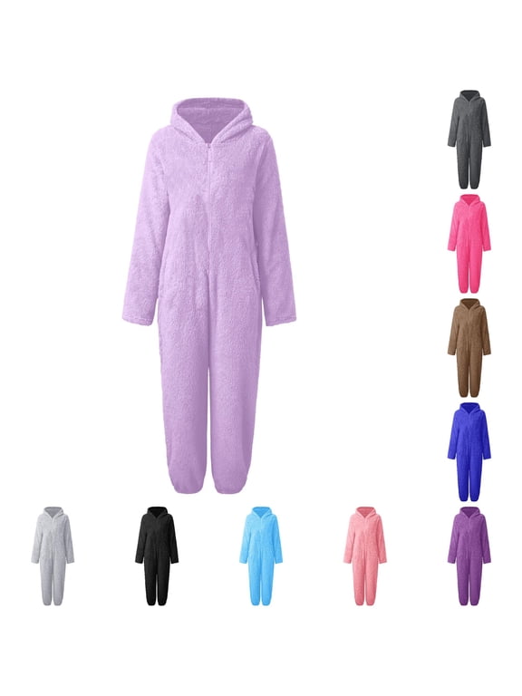 Zip Up Hooded Jumpsuit for Little Boy Cozy Sherpa Fleece Solid Color One Piece Onesie