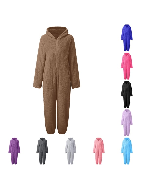 Zip Up Hooded Jumpsuit for Little Boy Cozy Sherpa Fleece Solid Color One Piece Onesie