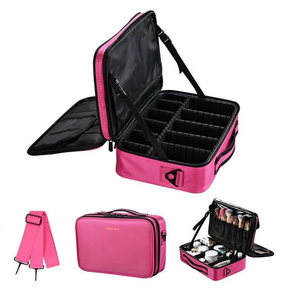 Byootique 13" Makeup Train Case Cosmetic Organized Bag Travel Makeup Bag, Hot Pink