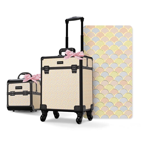Byootique 2-Piece Makeup Train Case Cosmetic Organizer Kit Art Deco Pastel