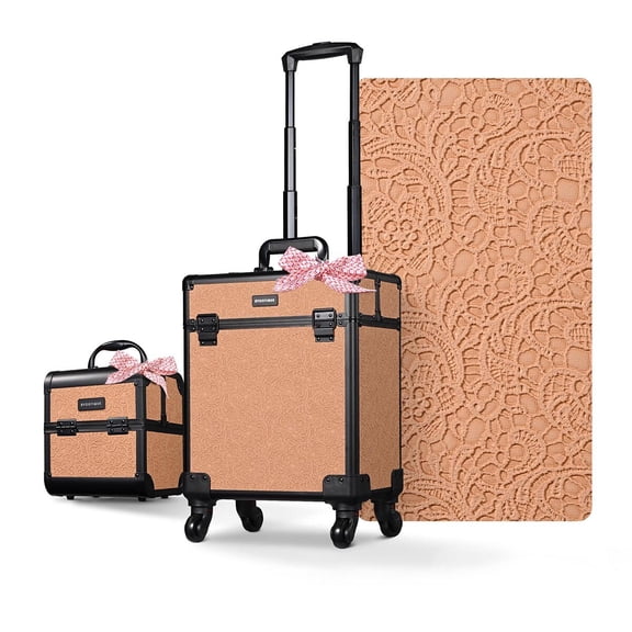 Byootique 2-Piece Makeup Train Case Cosmetic Organizer Kit Rococo Coral Artists