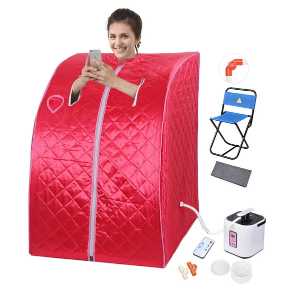 Yescom 2L Portable Personal Steam Sauna SPA W/ Large Chair Bath Indoor Home Red