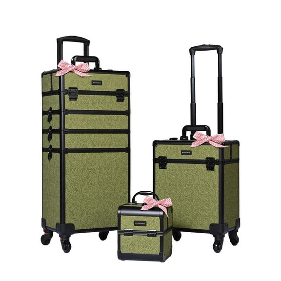 Byootique 3-Piece Makeup Train Cases Cosmetic Organizer Kit Artist Rococo Moss