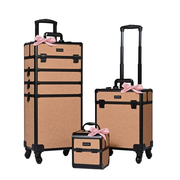 Byootique 3-Piece Makeup Train Cases Cosmetic Organizer Kit Wheel Rococo Coral