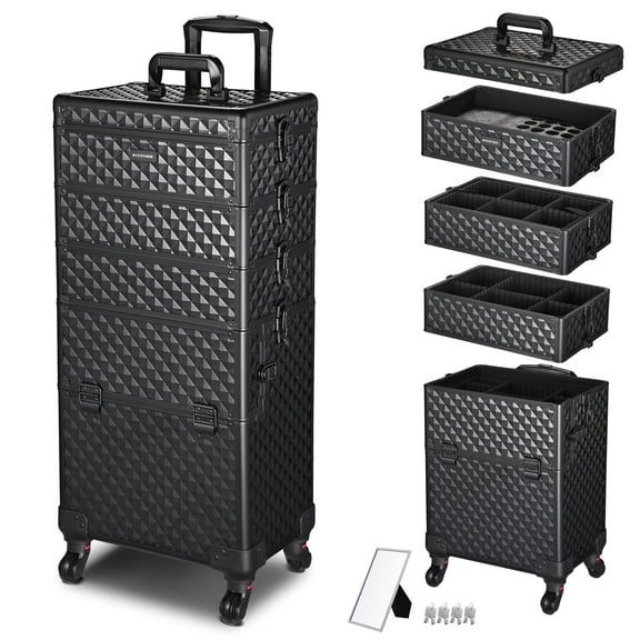 Byootique 4in1 Rolling Makeup Case Cosmetic Train Case Organizer Storage Artist