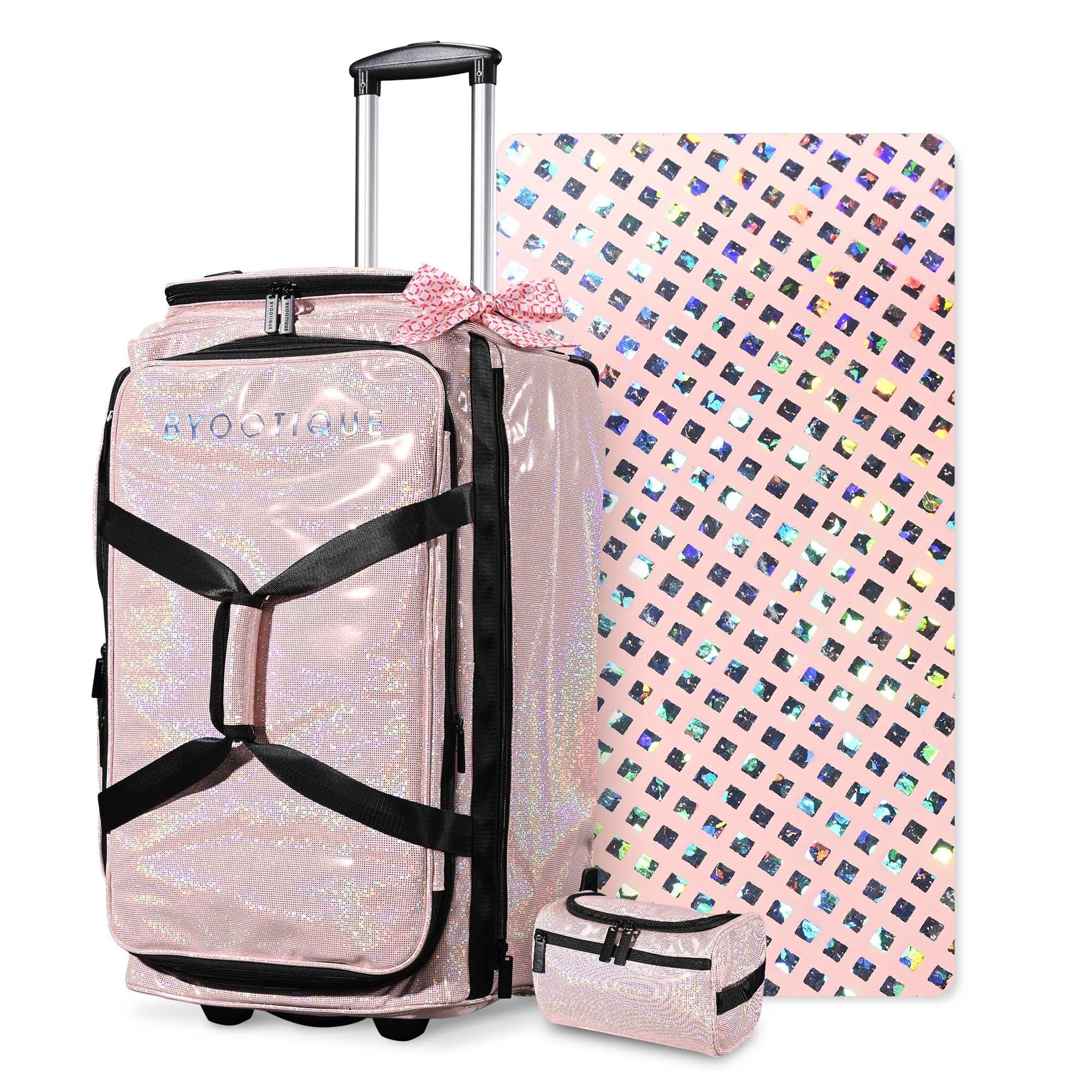 Byootique Rolling Dance Bag with Garment Rack Dream Duffel Bag Recital Bag Travel Duffle Organizer for Dance Competition Performances FA Rose