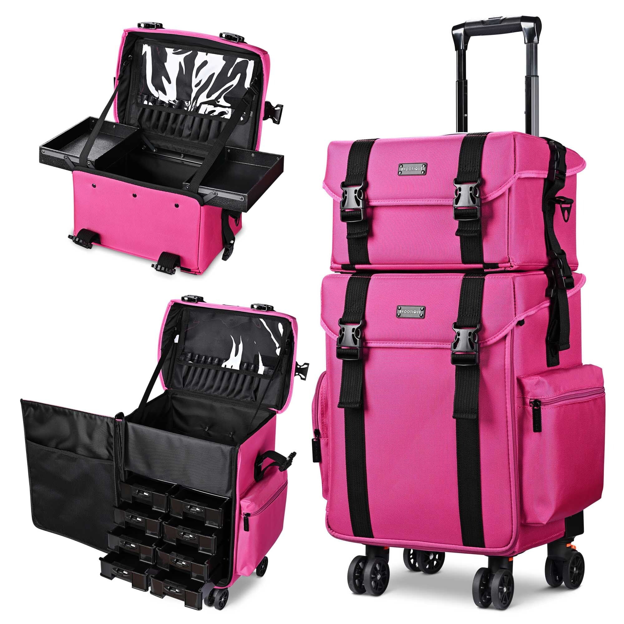 BYOOTIQUE 2in1 メイクボックス プロ Byootique 2in1 Rolling Makeup Case, Cherry Pink Soft Sided