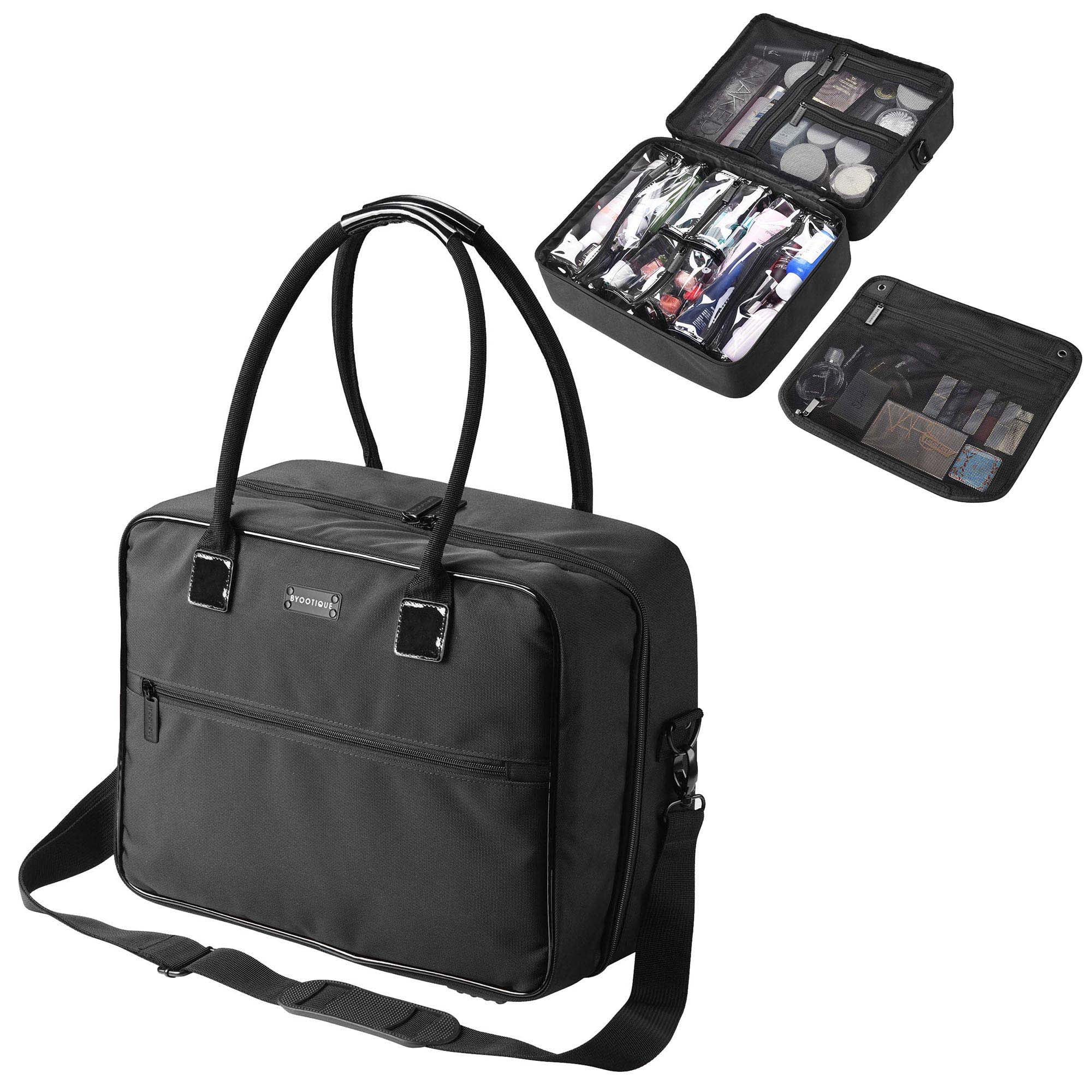 Byootique Makeup Bag Soft Sided Makeup Train Case Hangbag 2 Layer