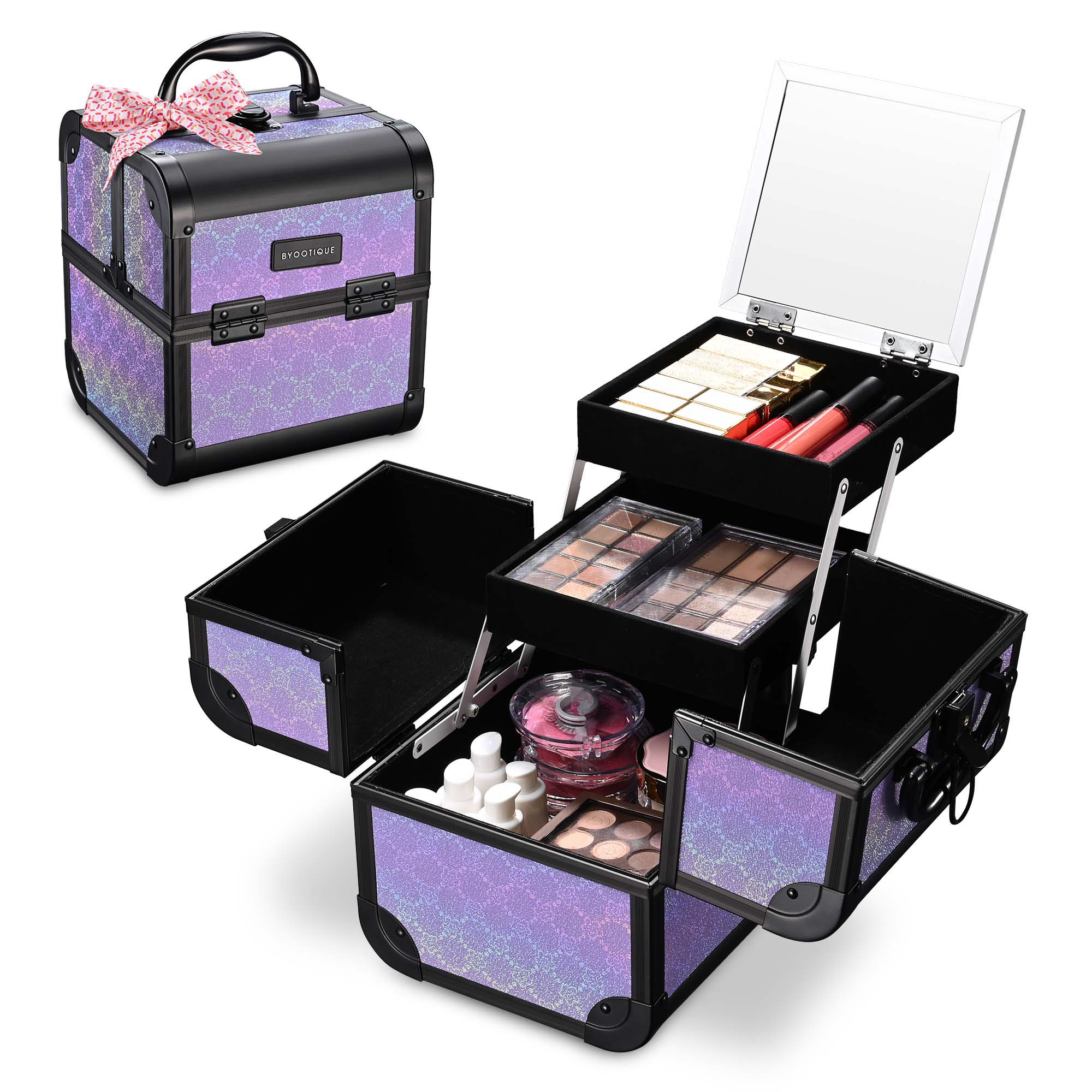 Byootique Makeup Train Case 2-Tier Trays Portable Cosmetic Cases Travel ...