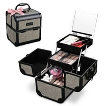 Byootique Makeup Train Case 2-Tier Trays Portable Cosmetic Cases Travel Makeup Storage Organizer Lockable Box with Mirror for Makeup Artist Nail Tech,Rococo GainsBoro