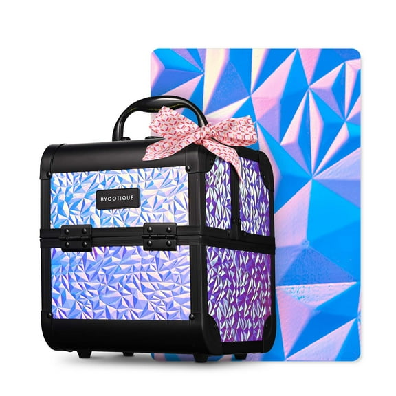 Byootique Makeup Train Case Cosmetic Organizer w/ Mirror Mermaid Purple Artist