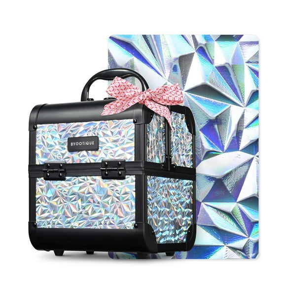 Byootique Makeup Train Case Cosmetic Organizer w/ Mirror Mermaid Silver Artist