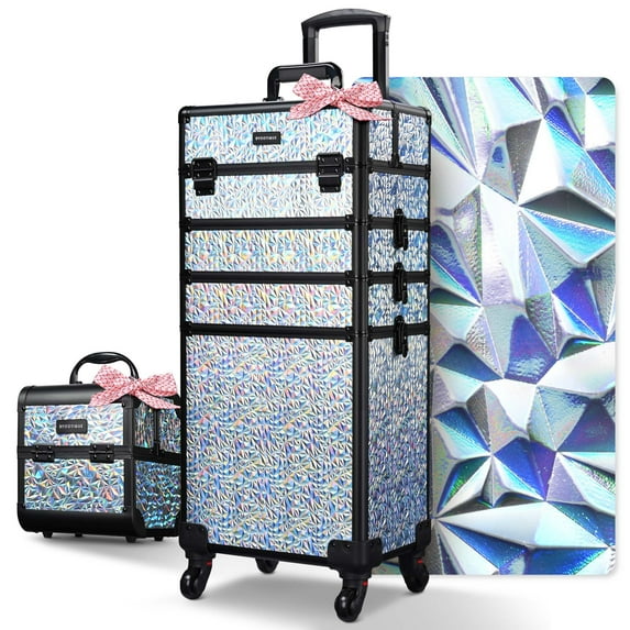Byootique Makeup Train Case Kit with Cube Case Cosmetic Organizer Mermaid Silver