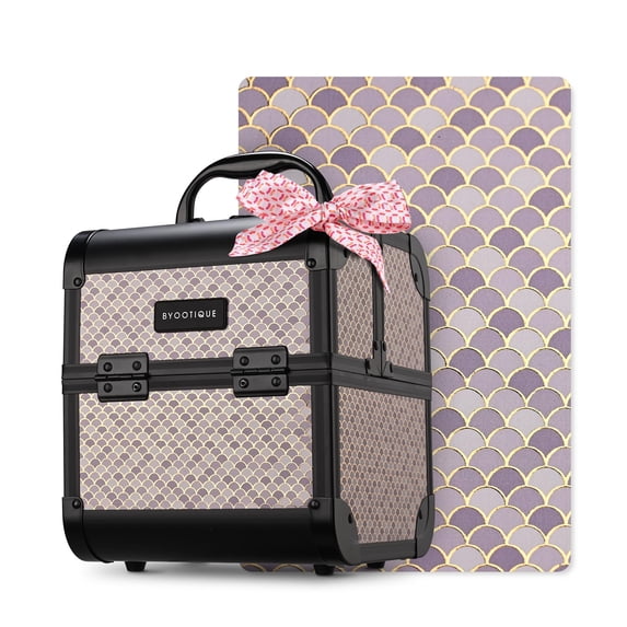Byootique Makeup Train Case with Mirror Cosmetic Organizer Art Deco Graphite