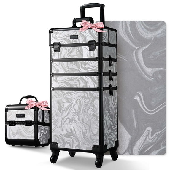 Byootique Makeup Train Case with Portable Cube Case Cosmetic Organizer Graystone