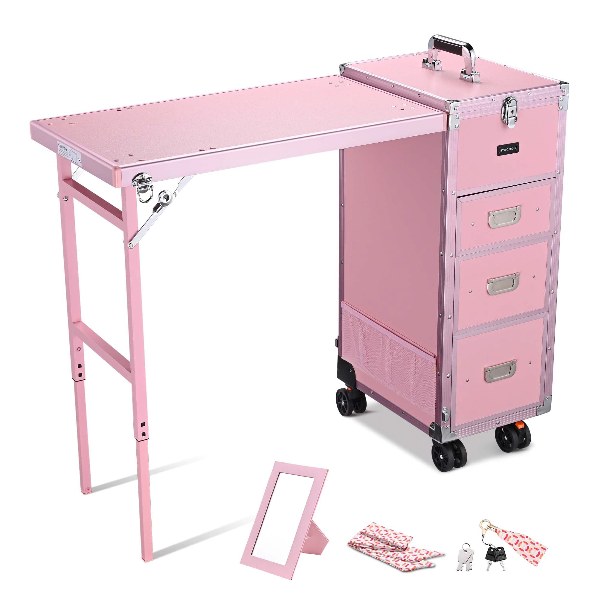 FlexiMod Pink Rolling Makeup and Nail Art Station with Drawers