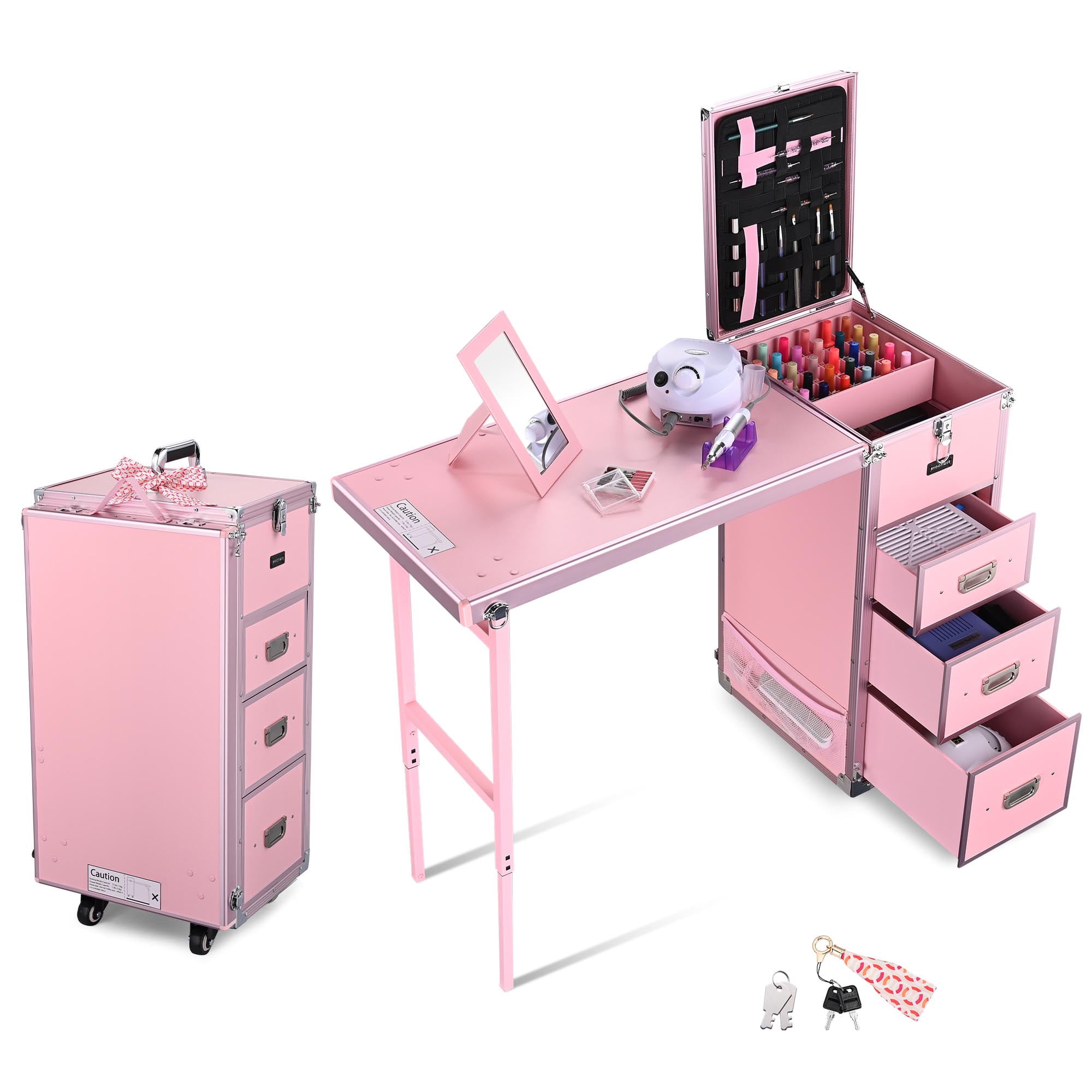 FlexiMod Pink Rolling Makeup and Nail Art Station with Drawers