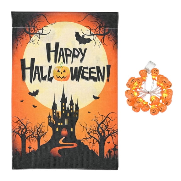 Yescom Halloween Pumpkin String Light with Garden Flag Full Moon Jack O Lantern Outdoor Yard Decorations 2025