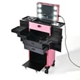 thumbnail image 1 of Byootique Pink Rolling Makeup Case on Wheels Pro Cosmetic Artist Hair Stylist Barber Trolley Multifunction Lighted Lockable, 1 of 11