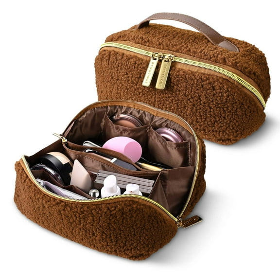 Byootique Plush Makeup Bag Open Flat Travel Toiletry Accessories Case Organizer