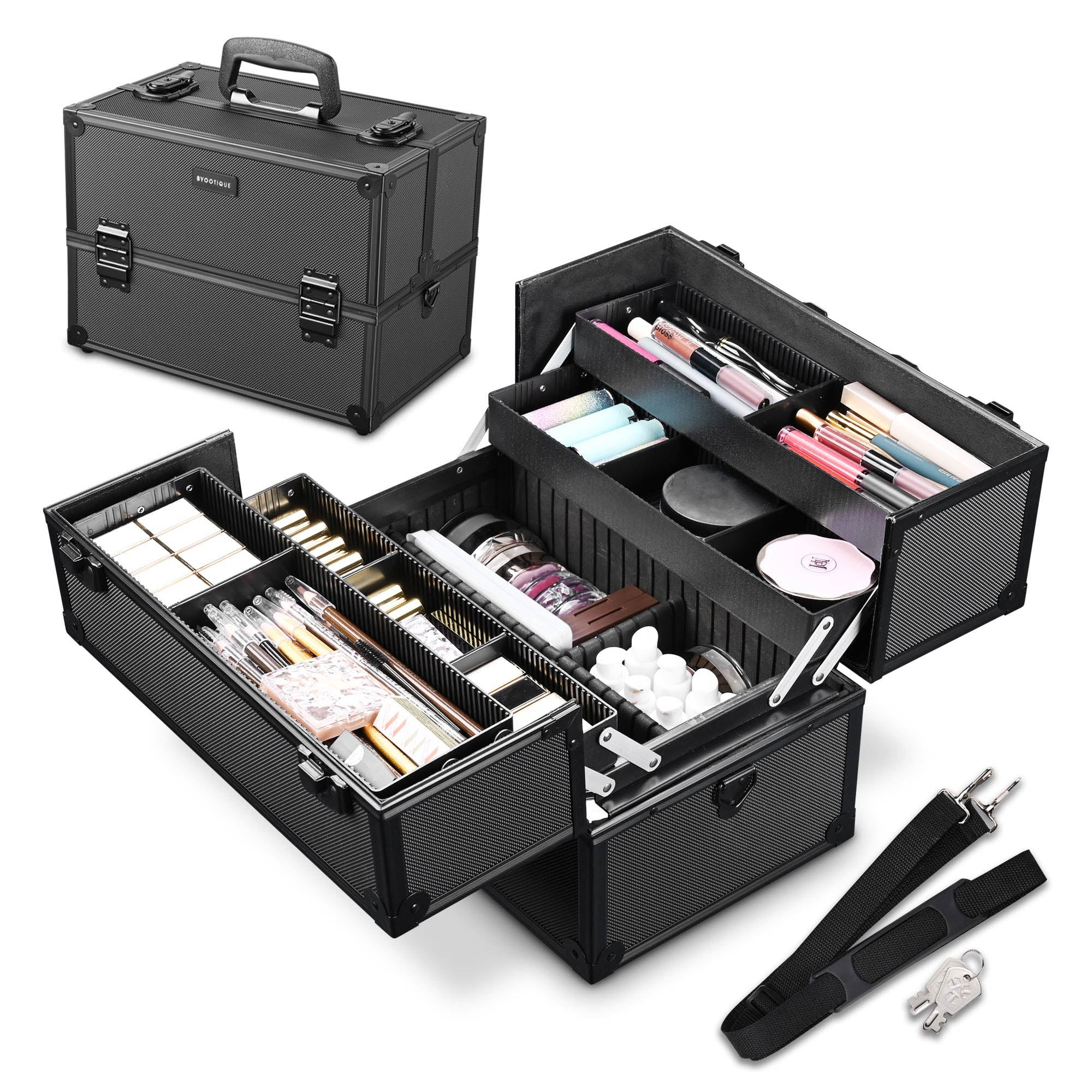 Byootique Makeup Vanity Case with Drawer Lockable Black – yescomusa