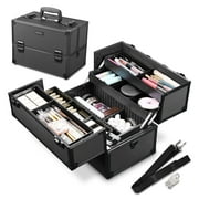Byootique Portable Aluminum Makeup Case with Splitter Plate Lockable Cosmetic Train Organizer