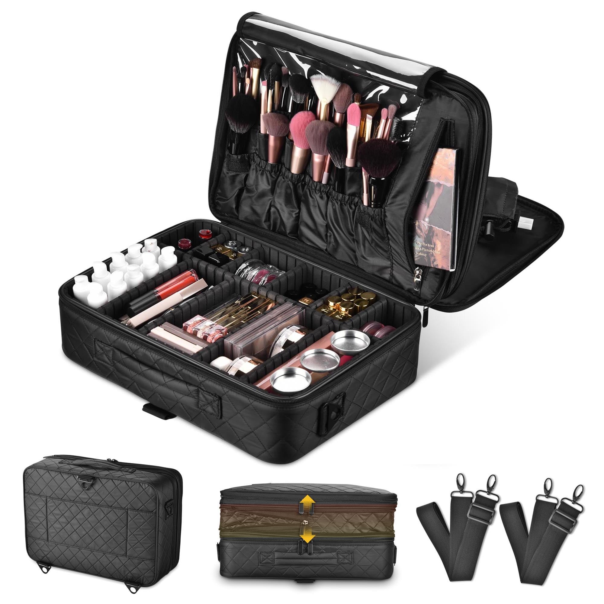 Byootique Portable Makeup Train Case Cosmetic Organizer Brush Holder ...