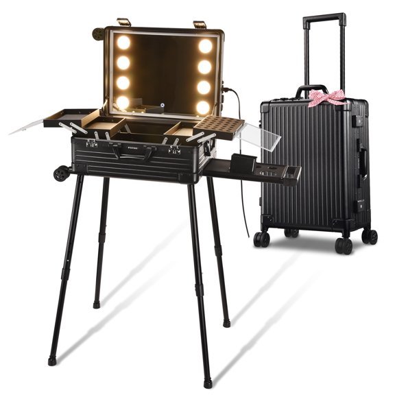 Byootique Rolling Makeup Case 22 Inch LED Lighted Mirror Cosmetic Travel Trolley
